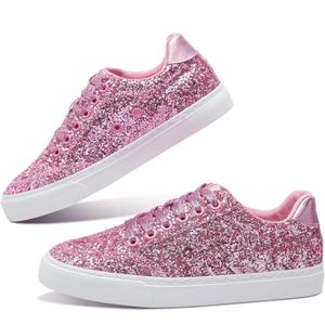 Jeekopeg Glitter Sparkly Fashion Sneakers Shoes Shiny Casual Shoes Bling Sequin Concert Low Cut Lace up Shoes (10 Women/8 Men)