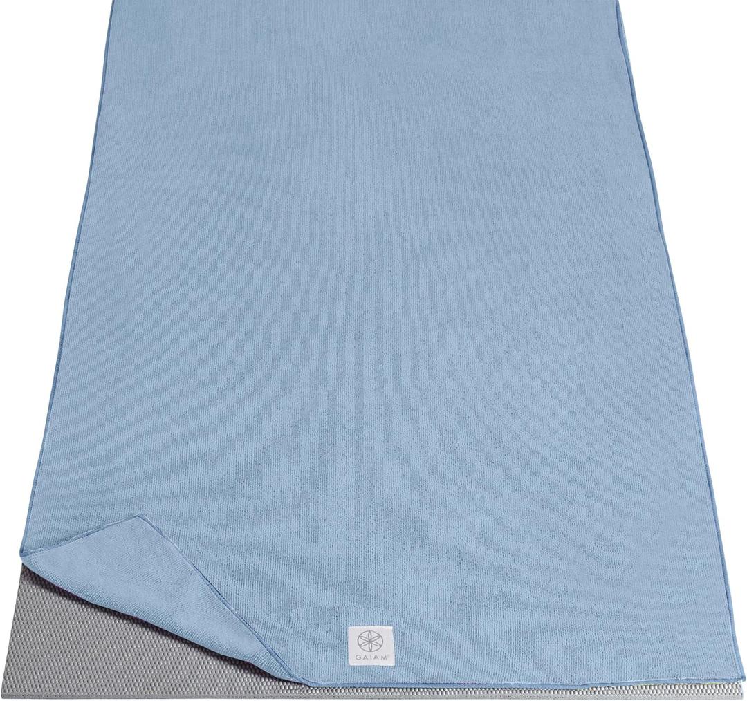 Gaiam Yoga Mat Towel — Non-Slip Microfiber Hot Yoga Towel, 24" x 68" Mat-Sized, Quick Dry & Super Absorbent for Bikram, Pilates & Gym, Skyway