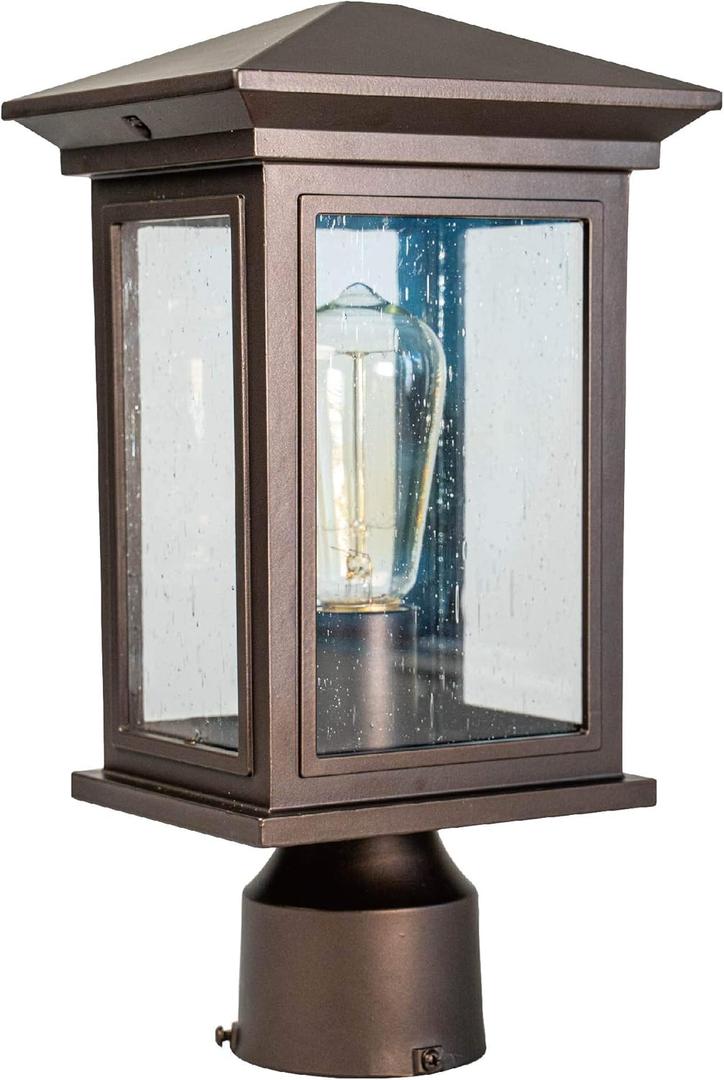 Outdoor Post Light, Waterproof Pole Lantern Lighting Fixture with Tempered Clear Seeded Glass, Oil Rubbed Bronze (ORB) Finish for Patio, Garden, Yard, Balcony, Pathway
