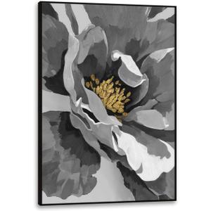 Framed Abstract Flower Wall Art, 24x36 Inch Black White Gold Floral Canvas Print, Modern Luxury Peony Painting, Neutral Home Decor for Living Room Bedroom Office