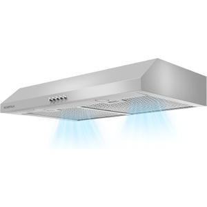 30 Inch Under Cabinet Vent Hood with Brighten Light | 550 CFM Large Flow| Ducted/Ductless Range Hood with Charcoal Filter| 3- Speed Touch Control | 6-Layers Grease Filters|