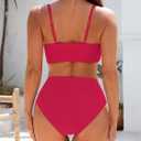 SEAFORM Women's Bikini Sets Two Piece Tummy Control Swimsuit High Waist V-Neck Beachwear Twist Front Straps Bathing Suits (Pink, M)