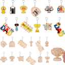 FIONUPI 48 Pcs Color Your Own Father's Day Give Thanks Keychains Bulk DIY Coloring Wooden Blank Keychain Best Dad Art Craft Gifts for Thanksgiving Birthday,12 Styles