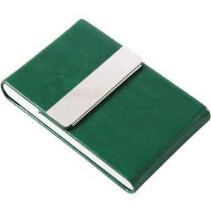 JuneLsy Business Card Holder Case - Professional PU Leather Metal Name Card Holder Pocket Business Card Carrier for Men & Women with Magnetic Shut (S-Dark green)