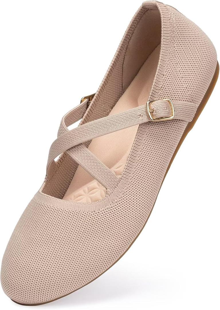 FRANK MULLY Women's Mary Jane Flats Knit Ballet Criss Cross Ankle Strap Flat Shoes