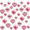 36Pcs Valentines Day Heart Ornaments, 2 Size Heart Shaped Valentine Ornaments for Tree, Pink Glitter Baubles, Anniversary Romantic Valentine's Day Tree Hanging Decorations