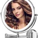 Hasipu 10-Inch Wall Mounted Makeup Mirror with Magnification, Rechargeable 3000 mAh Vanity Mirror with Lights, Bathroom Mirror with Dimmable Brightness, 3 Lighting Modes, Extendable Arm, Chrome