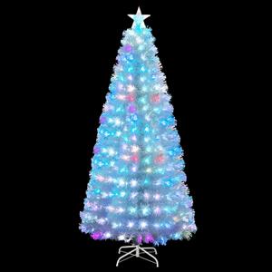 GOFLAME 7 FT Pre-Lit Christmas Tree Snow Flocked, Artificial Xmas Tree with 270 Branch Tips, Colorful Fiber Optics & 270 LED Lights, Holiday Decoration Tree with a Top Lighted Star, White