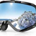 findway Ski Goggles OTG - Over Glasses Snow/Snowboard Goggles for Men, Women & Youth - 100% UV Protection (A4-black Frame Silver Lens(10%))