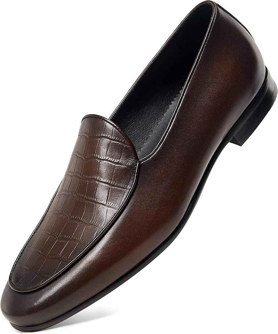 GIFENNSE Men's Dress Shoes Slip-On Loafers Leather Formal Shoes 13 Dark Brown
