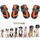 PETQYS Dog Shoes, Mesh Breathable Dog Boots for Walking Running Hiking, Soft Non-Slip Rugged Rubber Sole Dog Booties with Adjustable Straps 4Pcs, Orange-Size3