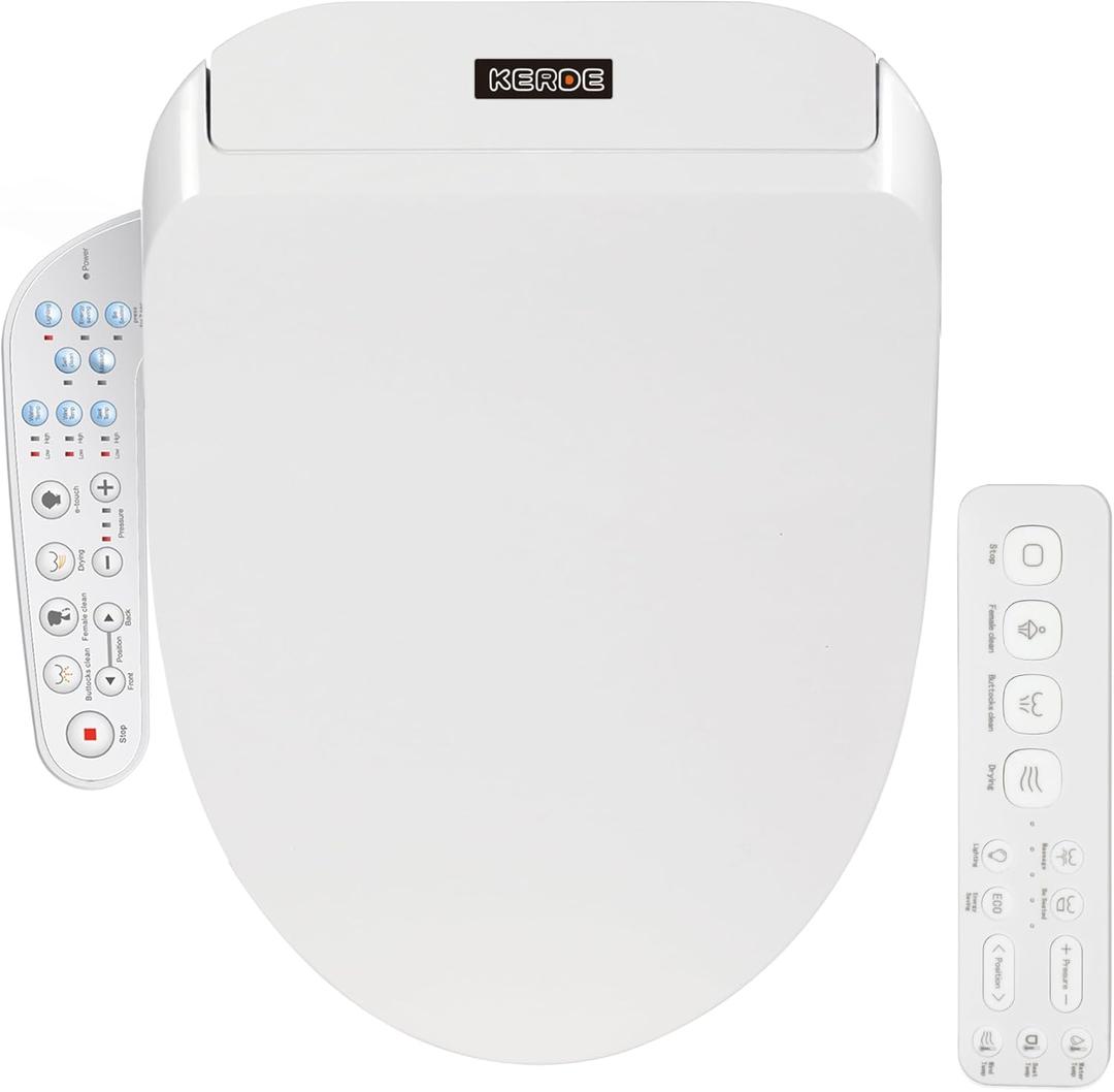 KERDE P30B Bidet Toilet Seat - Dual Control (Side Panel & Remote), Warm Water Wash, Heated Seat, Warm Air Dryer, LED Night Light,Existing Toilets Electric Bidet Elongated Electronic Heated Smart