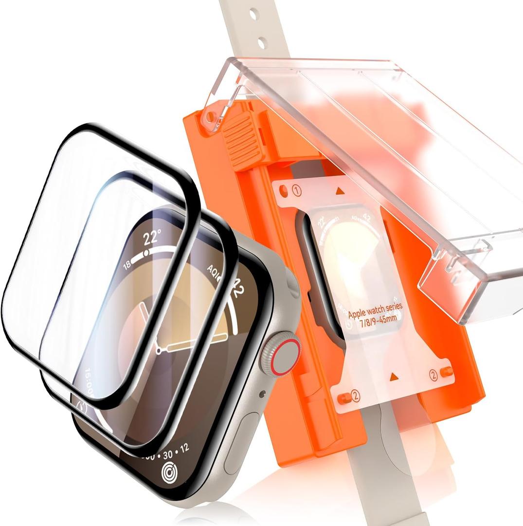 Uyiton 2 Pack for Apple Watch Series 9/8/7 Screen Protector 45mm, [3RD Gen Installation Kit] HD Clear Anti Scratch Full-Coverage High-Touch Protective Cover Soft Film for iWatch 45 mm