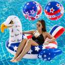 4th of July Eagle Pool Float with 2 Beach Balls, 45'' Giant Patriotic Floaties Swimming Tube Rings for Adults, 250th Anniversary Flag Design, Eagle Floating Raft for Independence Day Decor