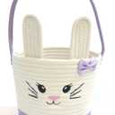 Easter Bunny Basket with Rabbit Ears Woven Cotton Rope Storage Bag for Easter Egg Hunt Large Foldable Home Organizer Indoor Outdoor Holiday Picnic Party Spring Decorations(Purple)