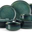 vancasso Starry Plates and Bowls Sets for 6, 24 Pieces Dinnerware Sets, Green Reactive Glaze Dishes Sets for Kitchen, Scratch Resistant Stoneware Dishes Set, Dishwasher and Microwave Safe