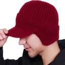JHDESSLY Knit Beanies with Visor & Earflaps for Men and Women, Winter Hats Fleece Lined Hat Stocking Caps Soft Warm Headwear