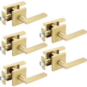Haidms Gold Closet Door Handles, Brushed Gold Passage Door Handles, Zinc Alloy Brushed Brass Door Handles Interior for Closet, Hallway, Heavy Duty Modern Square Interior Door Handles (5 Pack)