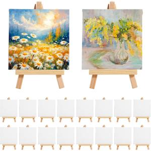 36 Pcs Mini Canvas and Easel Set for Painting, 4 x 4 Inch Canvas Panels with 6 Inch Wooden Easels for Oil Acrylic Painting Christmas Birthday Valentine's Mother's Day Art Crafts Party Favors
