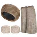 SATINIOR 3 Pieces Faux Fur Headband Set Ear Warmer Headwrap Furry Wrist Cuff Leg Warmers Boot Cuff Accessories for Girls (Mixed Khaki)