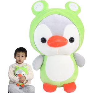 Duck/Penguin Stuffed Animal in Frog Costume Adorable Plushies Wearing Green Frog Outfit Plush Toys Great for Kids and Lovers,Stuffed Penguin Animals 10 Inch