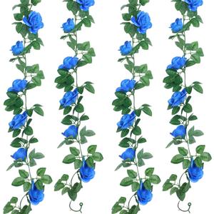 Syhood Artificial Rose Garlands Rose Vines Leaves Banners Hanging Fake Floral Garland Flower Vine for Wedding Arch Ceremony Home Garden Outdoor Party Wall Decorations, 14.4 ft (Royal Blue,2 Pieces)