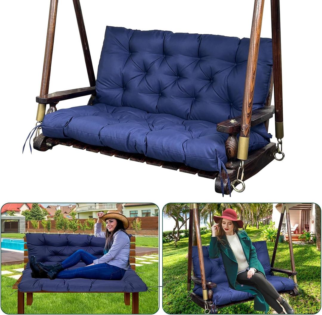Swing Replacement Cushions for Outdoor: 2-3 Seater Bench Cushion with Ties | Thick Waterproof Patio Swing Cushion with Backrest for Garden Porch Backyard Furniture, 40x40in