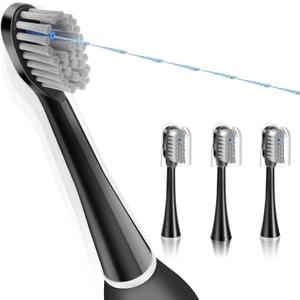 Flossing Toothbrush Head Replacement, Compatible with Water-pik Sonic Fusion / 2.0 SF-01, SF-02, SF03 & SF-04 Tooth-Brush and Water Flosser Combo Brush Heads (Full, Black(3Packs))