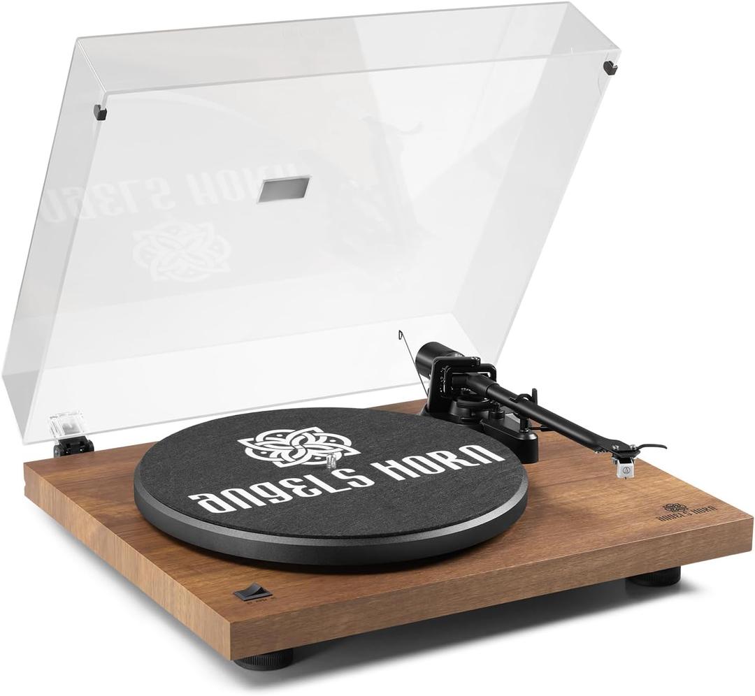 ANGELS HORN Turntable, Vinyl Record Player, Built-in Phono Preamp, Belt Drive 2-Speed, Adjustable Counterweight, AT-3600L (Upgraded Bluetooth Version) (Walnut Wood)