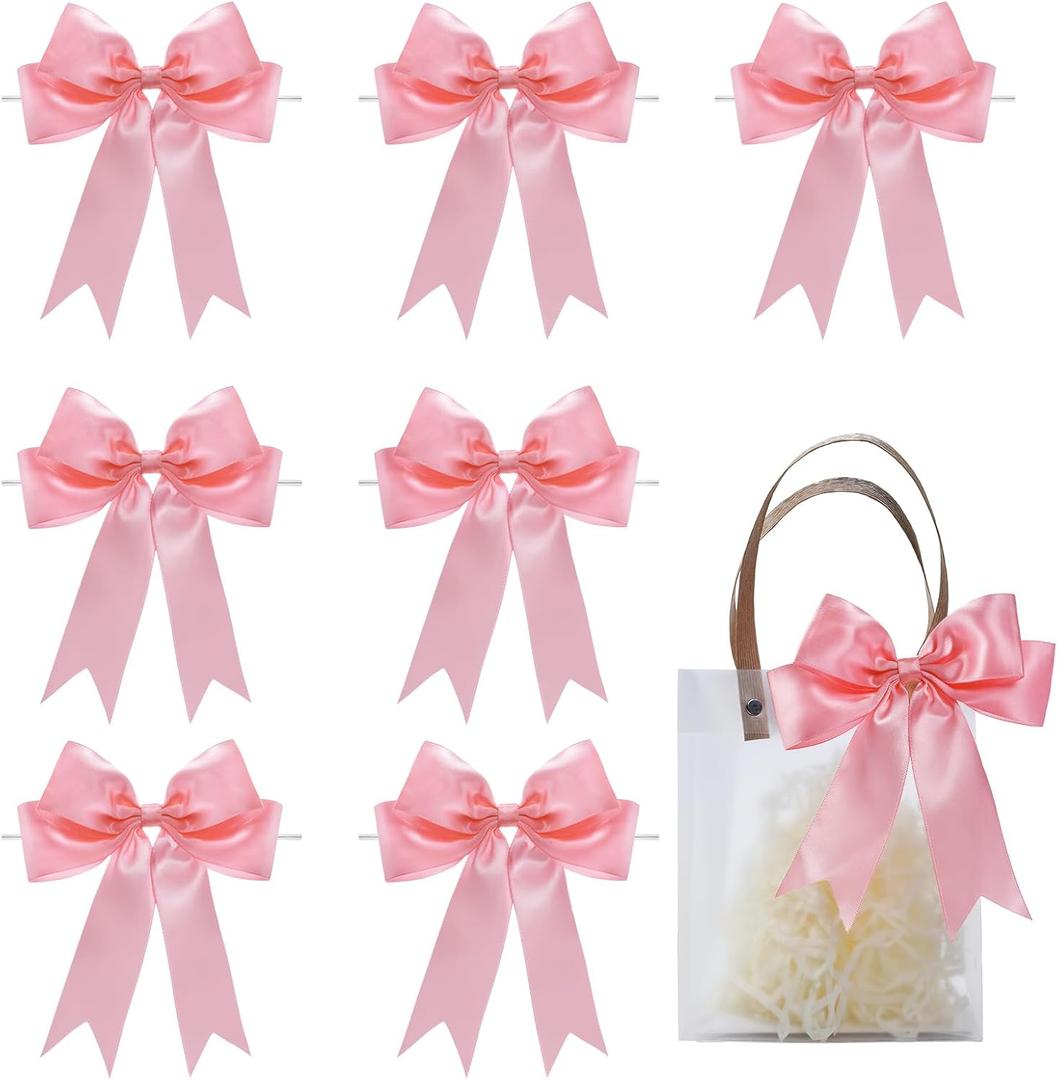Pink Satin Bows for Gift Wrapping, 5.5inch Ribbon Gift Bows for Birthday, Wedding, Party,Christmas Decoration,Valentines Day bow24 Pcs