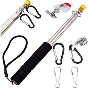 6.56FT Portable Handheld Flag Pole for Carrying Stainless Steel Telescopic Tour Guide Lightweight Extendable Pointer with Anti-Slip Grip with 4 Clips Stainless Steel Flag Pole Ring for 3x5 Flag