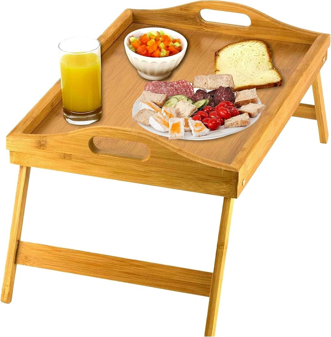 Home-It Bed Table Tray with Folding Legs - Bamboo Breakfast Tray with Handles for Bed, Sofa, Eating and Laptops, Snacking and Working