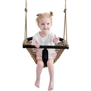 2 -in- 1 Toddler Swing. Swing Seat for Kids with Adjustable Ropes, for Kids Heavy Duty Rope Play Secure Children Swings Set, for Outdoor Indoor, Backyard. Upgrade Product (Light Brown)