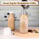 4 Pack 32 Oz Glass Milk Bottles with Nut Milk Bag & 2 Pour Spout & 2 Airtight Lids & Brush- 1Qt Scale Mark Drinking Jars Reusable Container for Milk, Juice, Water, Coffee for Refrigerator