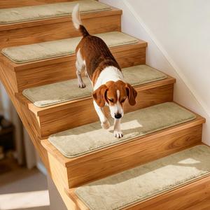 Umimile Extra Thick 0.6" Non-Slip Stair Treads for Wooden Steps, 15 Pack Indoor Carpet Treads, Super Strong Adhesive Washable Runner for Kids, Elders, Pets (Beige Gray, 14x8x30 & 1x30x30)