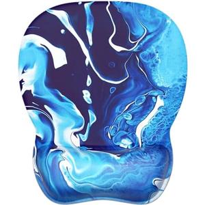 MROCO Ergonomic Mouse Pad with Gel Wrist Rest, Comfortable Mousepad with Smooth Wrist Support Surface and Non-Slip PU Base for Pain Relief, Computer, Laptop, Office & Home, 9.4 x 8.1 in, Blue Waves