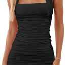 oten Women's Sexy Halter Backless Ruched Bodycon Mini Dress Short Homecoming Club Party Night Out Dresses, Small, Black