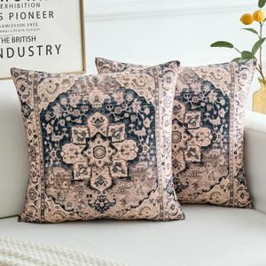 Boho Throw Pillow Covers 22x22 inch Set of 2,Boho Vintage Carpet Pattern Antique Ethnic Decor Double Sided Pattern Cushion Cover Soft Pillow Case Living Sofa Room Bed Square Pillow Cover