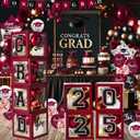Maroon Themed 2025 Graduation Decorations Set - Balloons Boxes with Letters 2025 GRAD So Proud of You - Complete Party Supplies for High School & College Celebrations