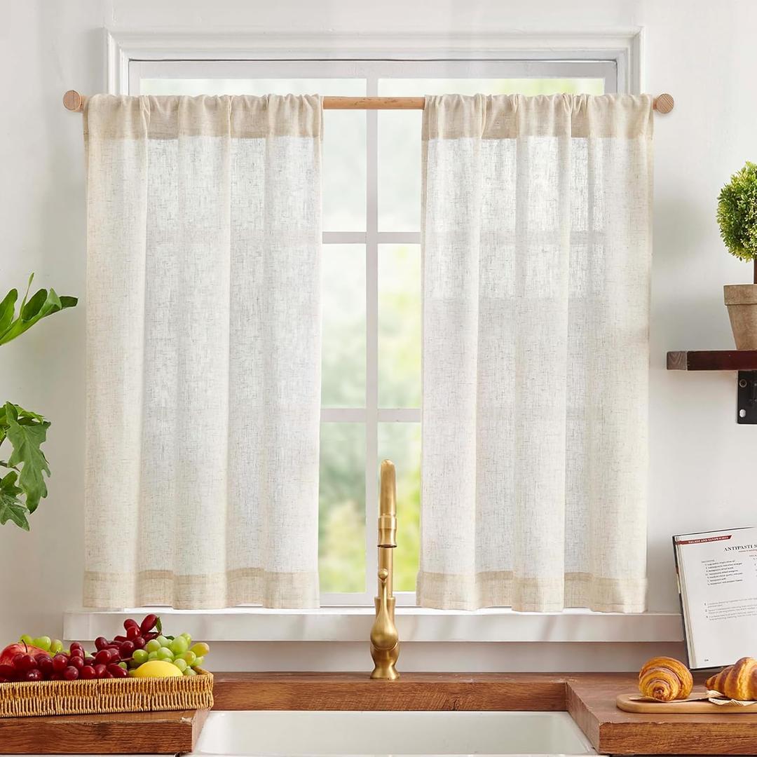 jinchan Tier Curtains 36 Inch for Small Window Linen Blend Cafe Curtains Farmhouse Rustic Half Window Drapes for Kitchen Living Room Bedroom Light Filtering Rod Pocket 2 Panels Neutral Crude