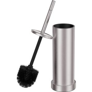 Brushed Nickel Toilet Brush and Holder Set, 304 Stainless Steel Toilet Brush for Bathroom, Heavy Duty Toilet Bowl Brush with Holder, Removable Inner Bowl and Splash Protection, Long Handle