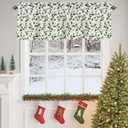 Valances for Windows Winter Christmas Holly Berry Plants Leaves Kitchen Curtains Valances Rod Pocket Small Window Treatments Valance Curtains for Living Room Bedroom Bathroom, 42x12 Inch (Green Red)