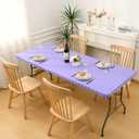 Rectangle Vinyl Table Cloth 30x48, Waterproof Elastic Fitted Tablecloth with Flannel Backing, Plastic Table Cover for Picnic, Camping, Outdoor, Lavender