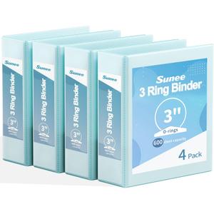 SUNEE 3 Ring Binder 3 Inch 4 Pack, 3" Clear View Binder Three Ring PVC-Free (Fit 8.5x11 Inches) for School or Office Supplies, Blue