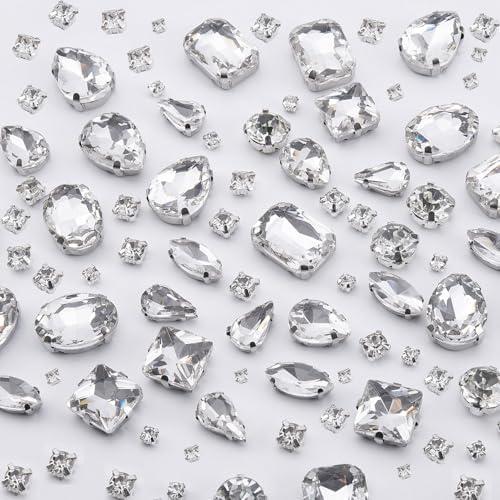 275pcs Sew on Rhinestones Clear Glass Sew on Crystals Gems Diamond Stone Stainless Steel Flatback Prong Setting Crafts Claw Rhinestones for Bedazzling Jewelry Clothes Shoes Costume