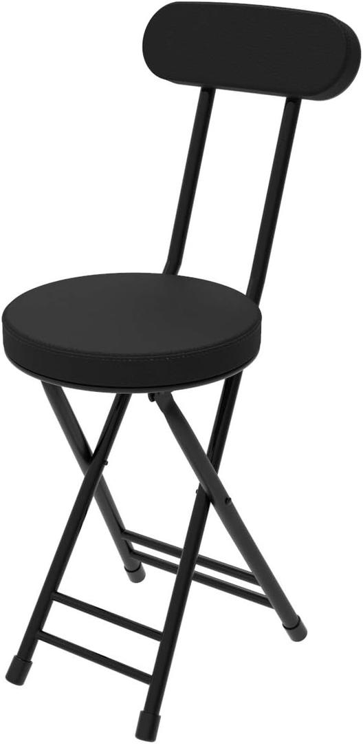 Folding Stool,Cushioned Padded Folding Stool 18.1 inch,Black Portable Heavy Duty Collapsible Padded Round Stool, 18.1" B1