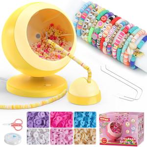 ETUDAW Bead Spinner, Clay Beads and Electric Bracelet Maker with Needles and Thread for Bracelets, Necklace, Charms, DIY Birthday Gifts(Yellow)