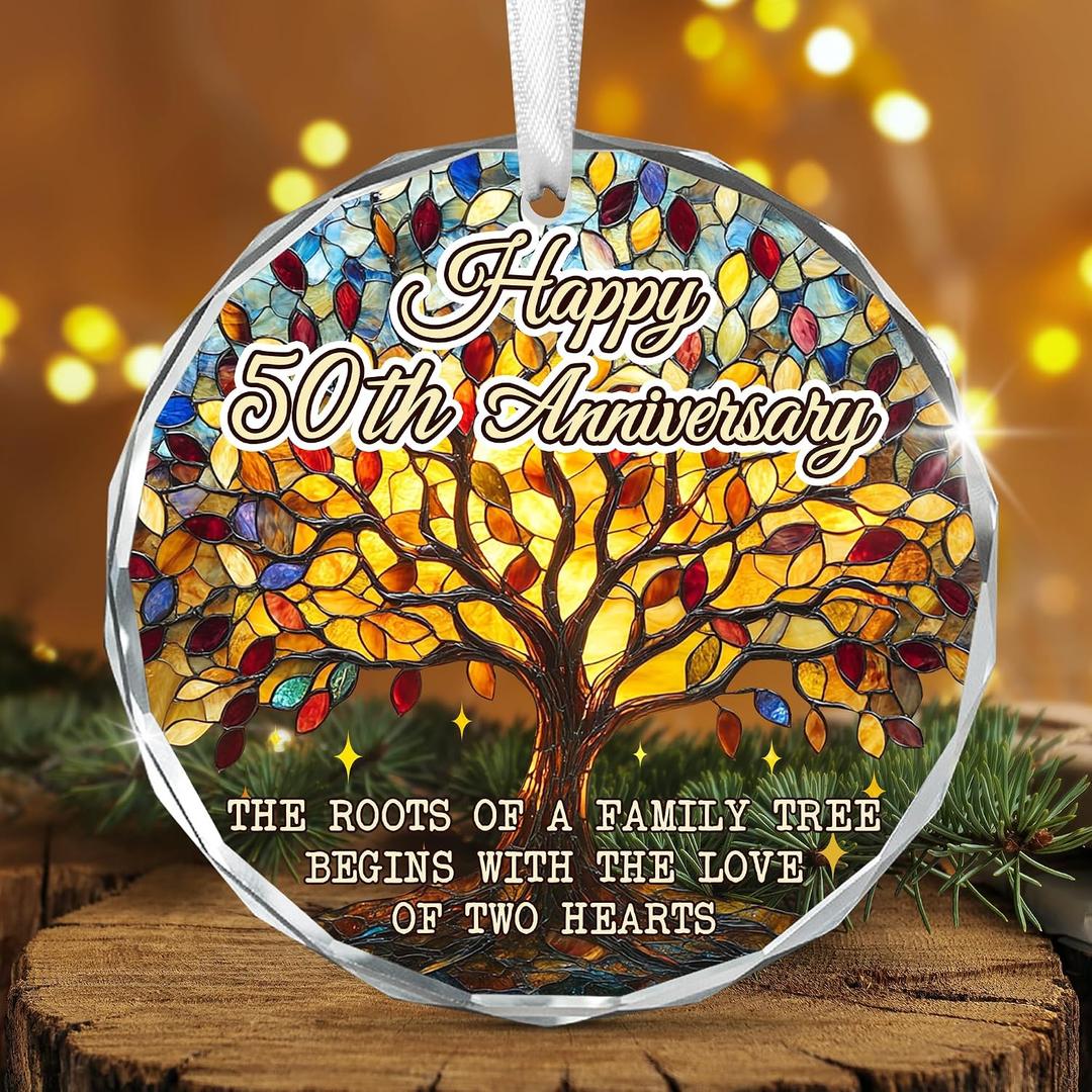 GAUDORA Anniversary Wedding Gifts for Couple - Glass Ornaments for Tree Decorations - 50th Anniversary Wedding Gifts for Women Men Him Her Husband Wife Parents Grandparents