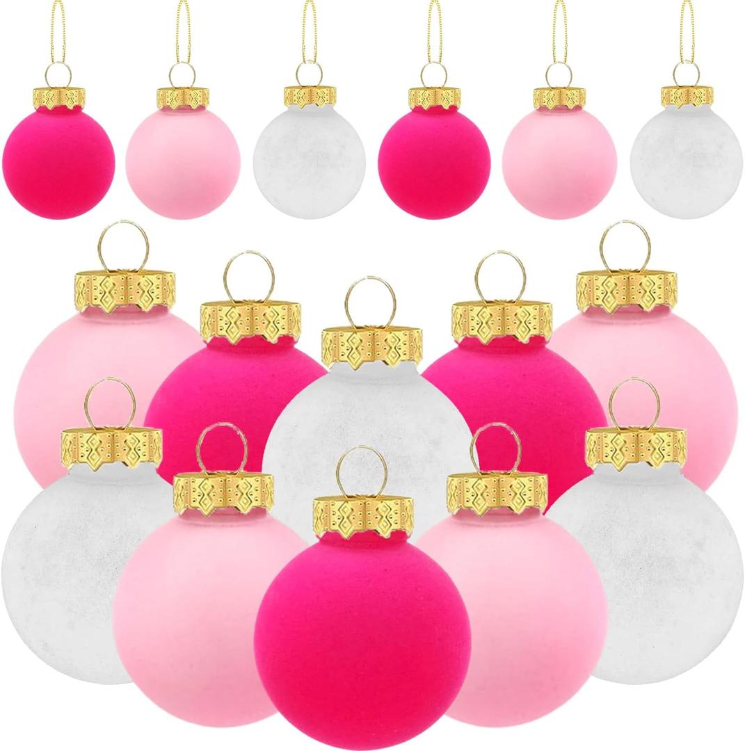 12 Pieces Velvet Valentines Day Hanging Balls Ornaments - Pink & Red Balls for Home Decor
