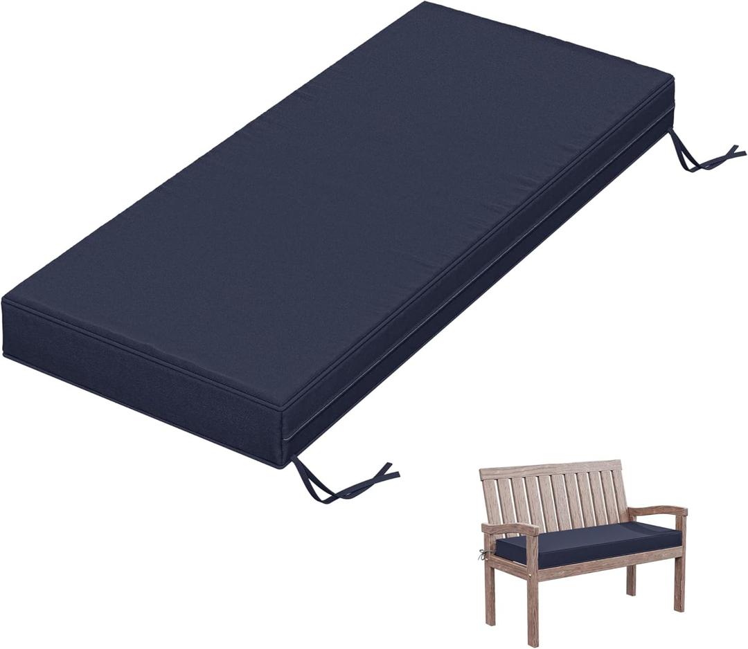 Outdoor Bench Cushion 42 X 18 X 3.5 Inch Thick Waterproof Patio Furniture Cushions, Patio Porch Swing Replacement Seat Pad with Tie Straps and Anti-Slip, for Backyard Garden, Navy Blue
